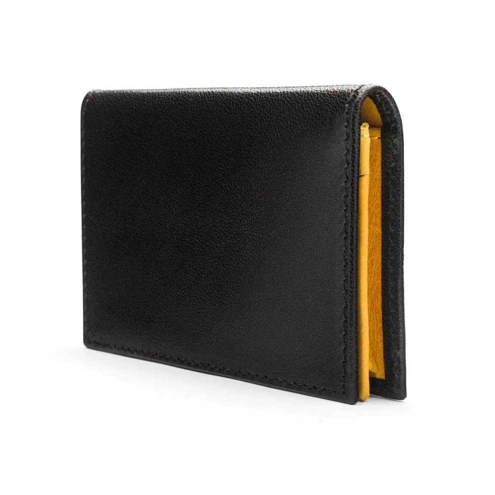 Expandable Leather Business Card Case - Black With Yellow