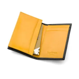 Expandable Leather Business Card Case - Black With Yellow