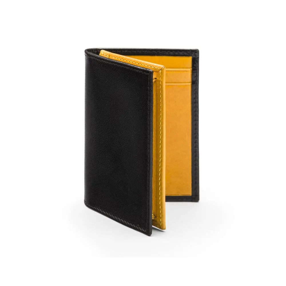 Expandable Leather Business Card Case - Black With Yellow
