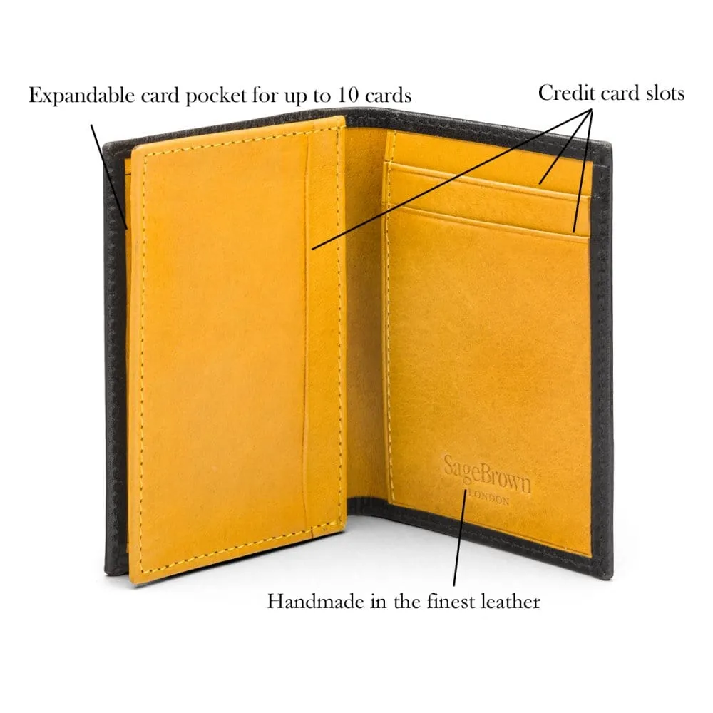 Expandable Leather Business Card Case - Black With Yellow