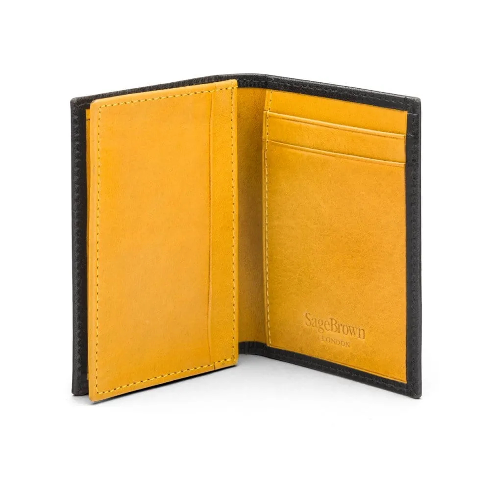 Expandable Leather Business Card Case - Black With Yellow