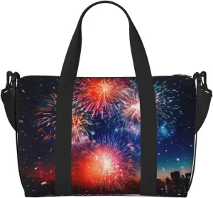 Explosion Firework 3D print Gym Bag for Women,Carry on Weekender Overnight Duffle Bag,Personal Item Tote Bag