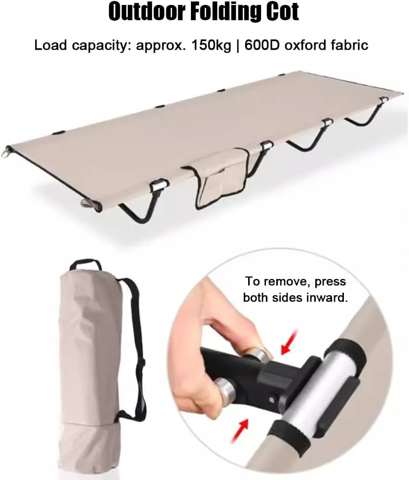Extra-Wide Camping Cot, Upgrade Sturdy Camping Bed, Cots for Sleeping Support 150kg, Portable Cot with Carry Bag Ultralight Backpacking Cot(Black)