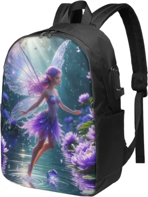 F-lower Moon Fairy Scobell Simple Large Capacity Backpack, The Whole Bag Is Stylish And Lightweight Black