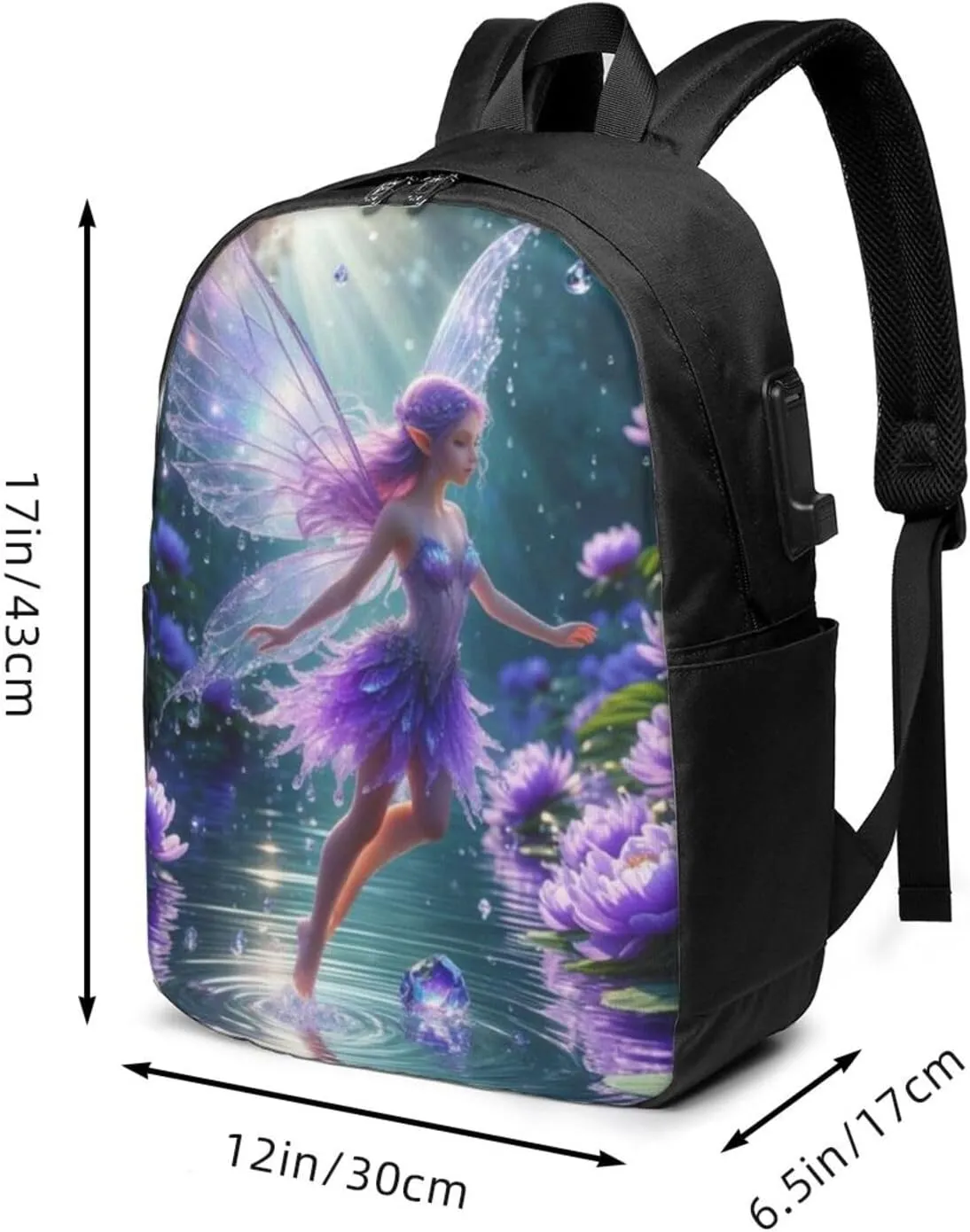 F-lower Moon Fairy Scobell Simple Large Capacity Backpack, The Whole Bag Is Stylish And Lightweight Black