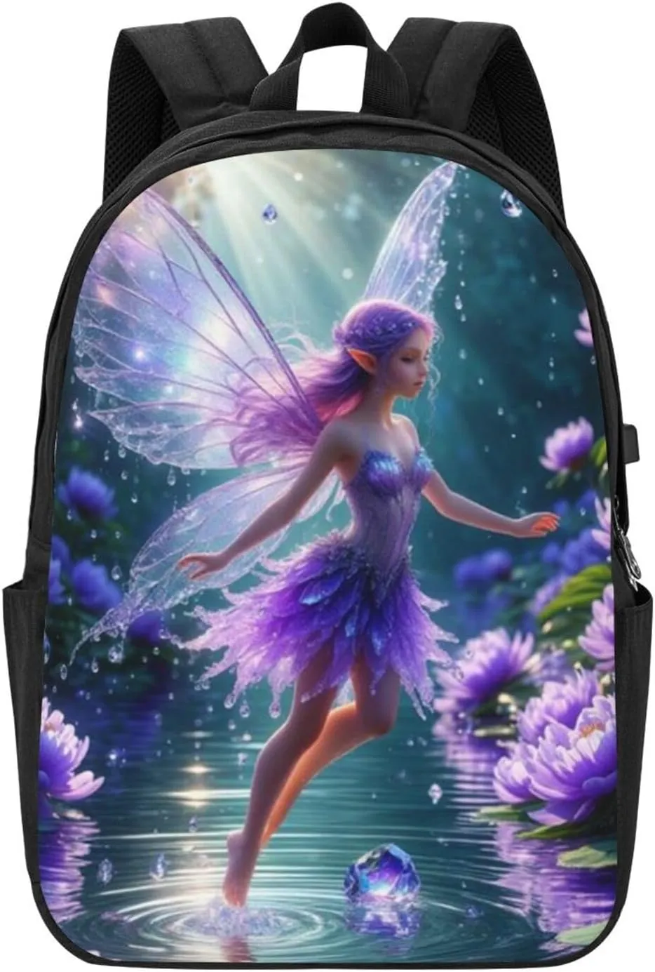 F-lower Moon Fairy Scobell Simple Large Capacity Backpack, The Whole Bag Is Stylish And Lightweight Black