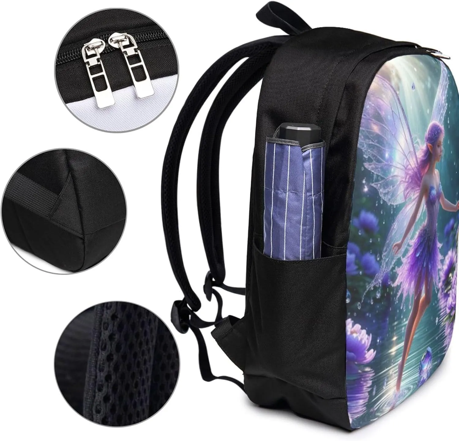 F-lower Moon Fairy Scobell Simple Large Capacity Backpack, The Whole Bag Is Stylish And Lightweight Black