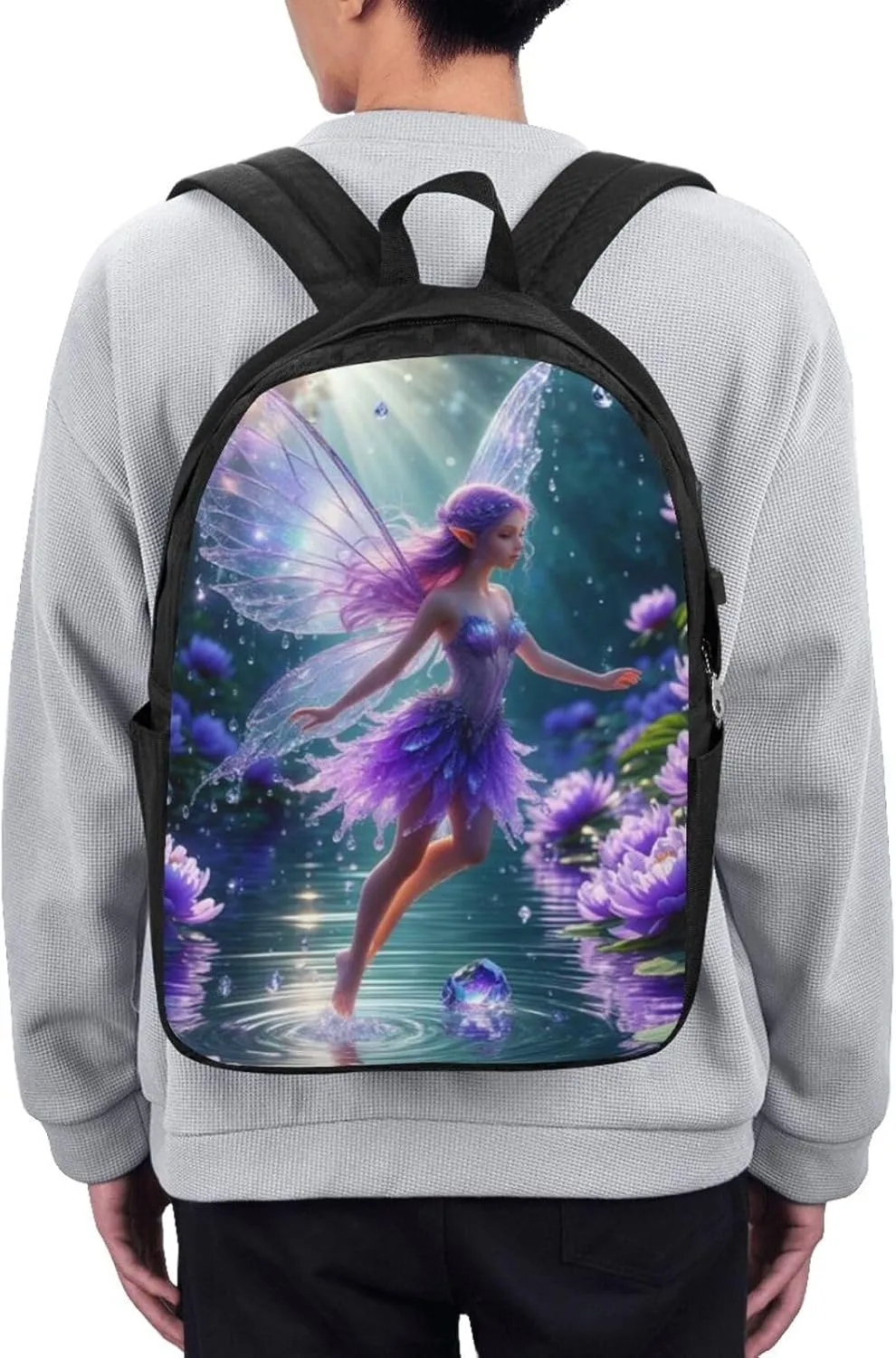 F-lower Moon Fairy Scobell Simple Large Capacity Backpack, The Whole Bag Is Stylish And Lightweight Black