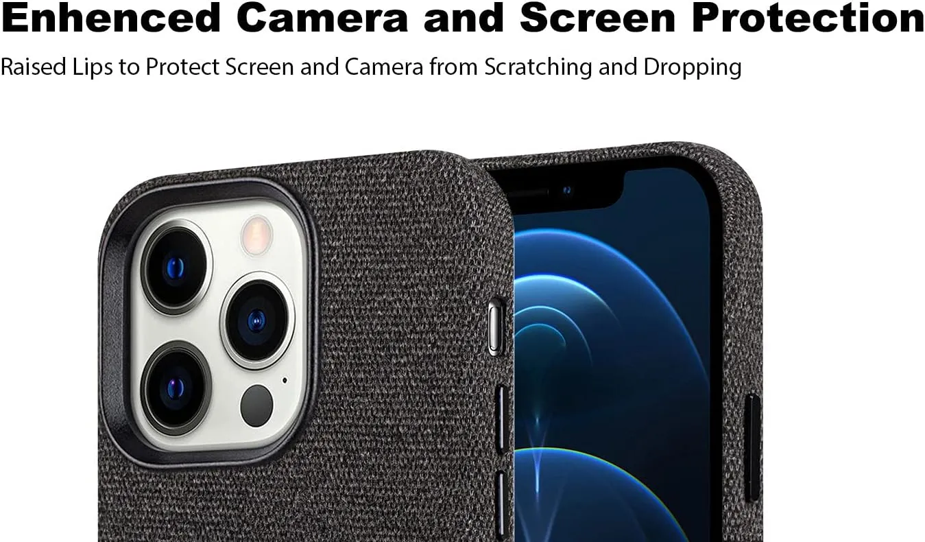 Fabric iPhone 13 Pro Max Card Case, Handcrafted iPhone 13 Pro Max Case with Credit Card Holder, Leather iPhone 13 Pro Max Wallet Case Cover - Black