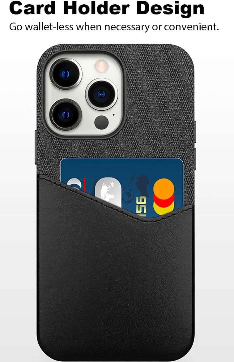 Fabric iPhone 13 Pro Max Card Case, Handcrafted iPhone 13 Pro Max Case with Credit Card Holder, Leather iPhone 13 Pro Max Wallet Case Cover - Black