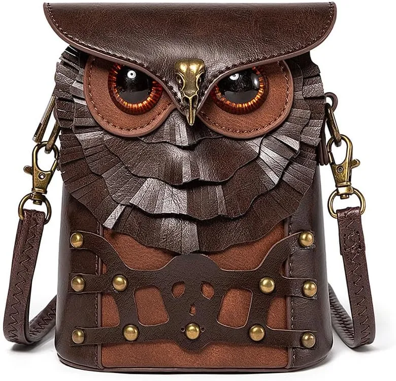 FAIME Owl Crossbody Bag for Women, Vintage Steampunk Cell Phone Bag Small Novelty Purses