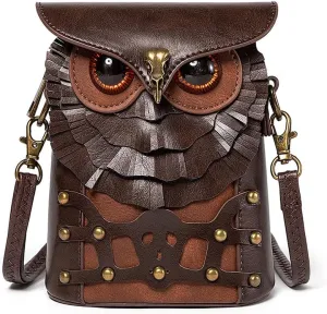 FAIME Owl Crossbody Bag for Women, Vintage Steampunk Cell Phone Bag Small Novelty Purses