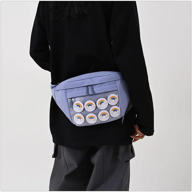 Fanny Pack Ita Bag Crossbody Kawaii Cute Pin Display Bag Messenger Japanese Transparent Clear Waist Bags (blue)