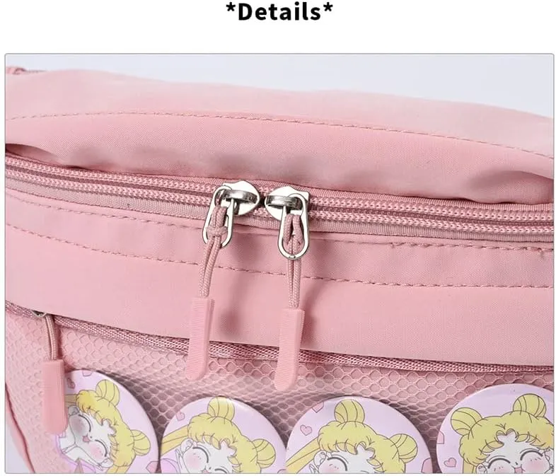 Fanny Pack Ita Bag Crossbody Kawaii Cute Pin Display Bag Messenger Japanese Transparent Clear Waist Bags (blue)