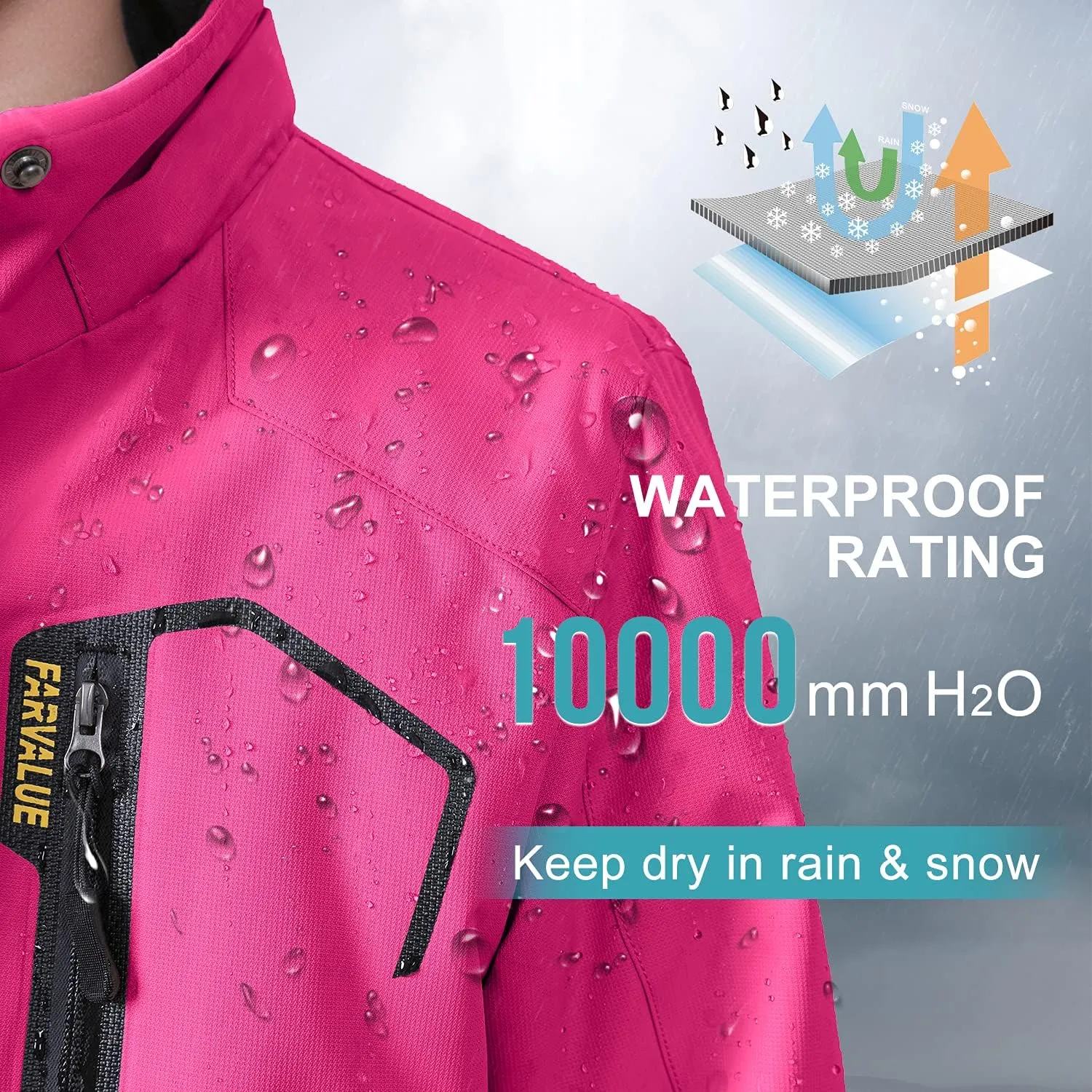 FARVALUE Girls Waterproof Skiing Jacket Windproof Winter Coat Warm Snow Coat with Removable Hood