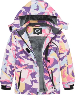 FARVALUE Girls Waterproof Skiing Jacket Windproof Winter Coat Warm Snow Coat with Removable Hood