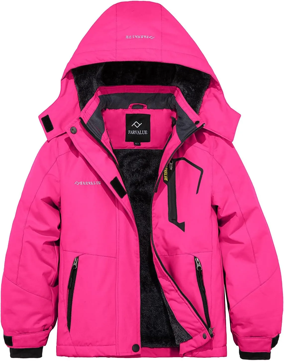 FARVALUE Girls Waterproof Skiing Jacket Windproof Winter Coat Warm Snow Coat with Removable Hood