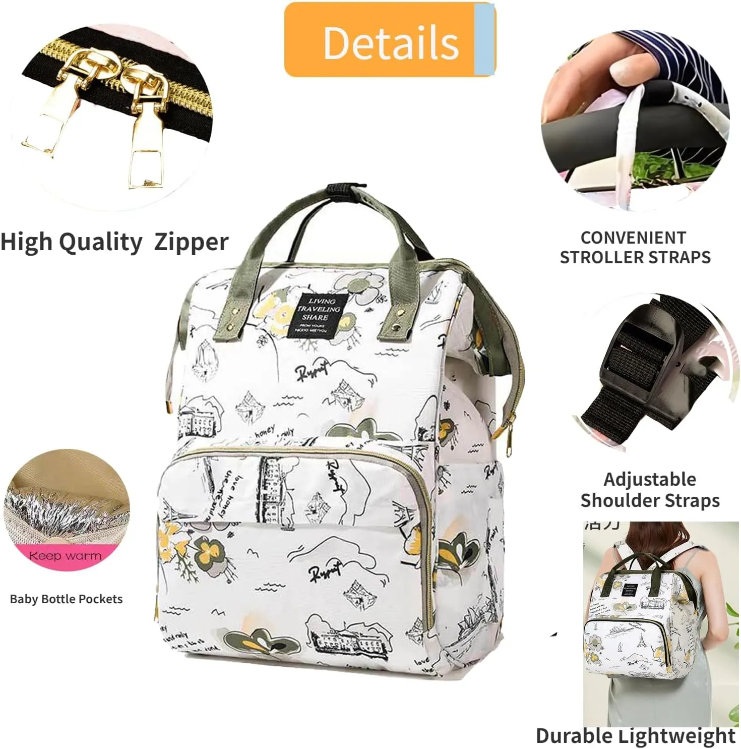 Fashion Diaper Backpack Waterproof Mommy Bag, Large Capacity Diaper Bag Travel Multi-functional Backpack Baby Boy Girl (Blue 5)