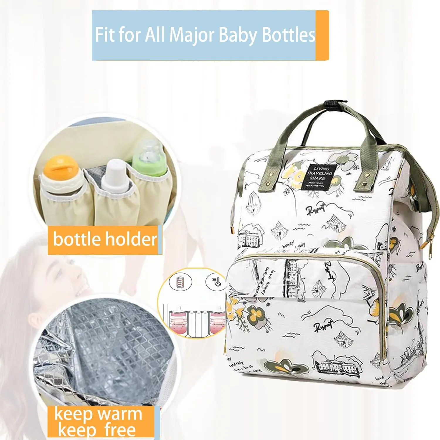 Fashion Diaper Backpack Waterproof Mommy Bag, Large Capacity Diaper Bag Travel Multi-functional Backpack Baby Boy Girl (Blue 5)