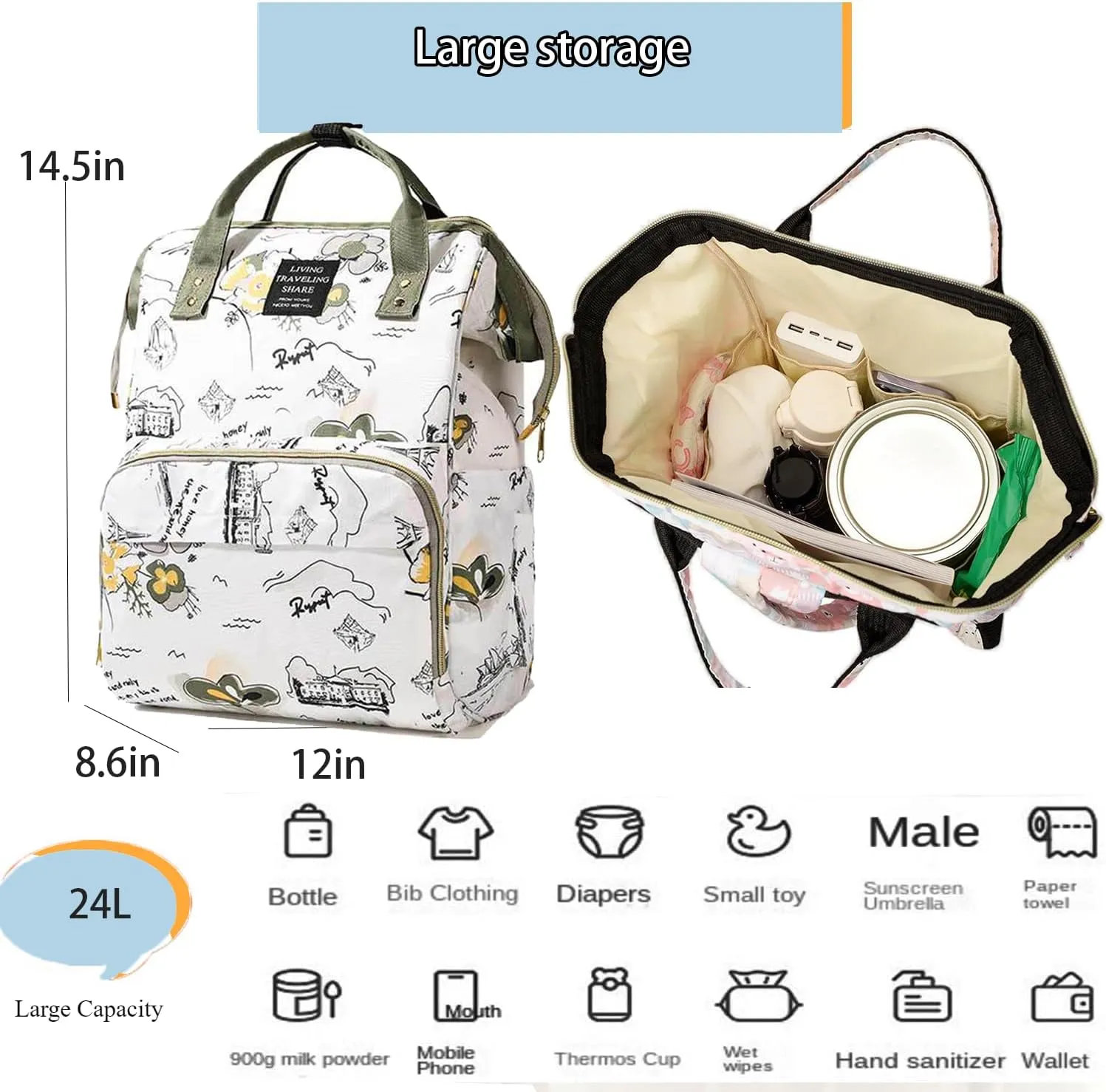 Fashion Diaper Backpack Waterproof Mommy Bag, Large Capacity Diaper Bag Travel Multi-functional Backpack Baby Boy Girl (Blue 5)