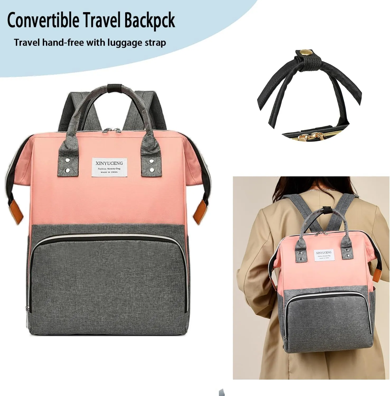 Fashion Diaper Backpack Waterproof Mommy Bag, Large Capacity Diaper Bag Travel Multi-functional Backpack Baby Boy Girl (Pink 2)