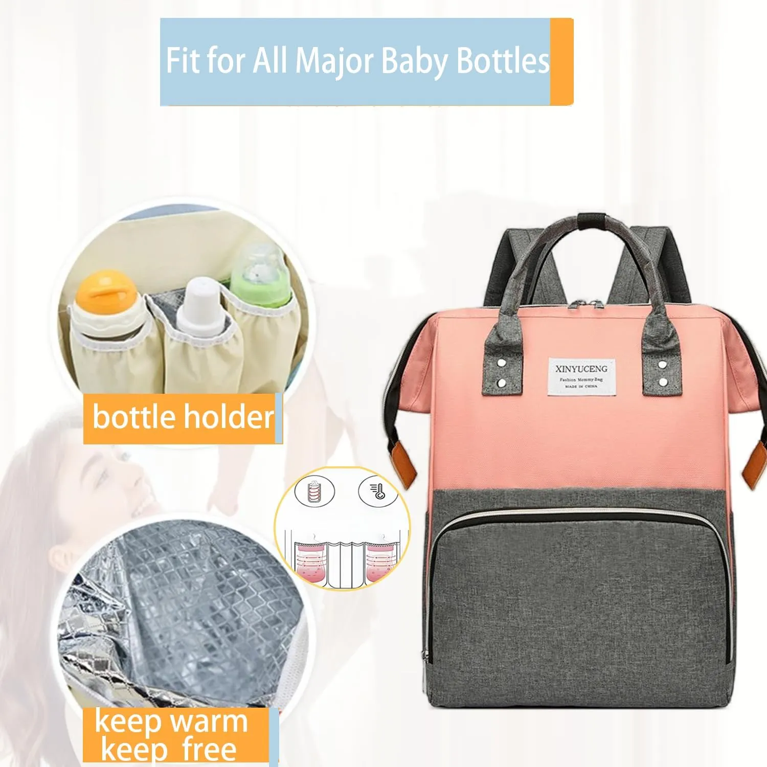 Fashion Diaper Backpack Waterproof Mommy Bag, Large Capacity Diaper Bag Travel Multi-functional Backpack Baby Boy Girl (Pink 2)