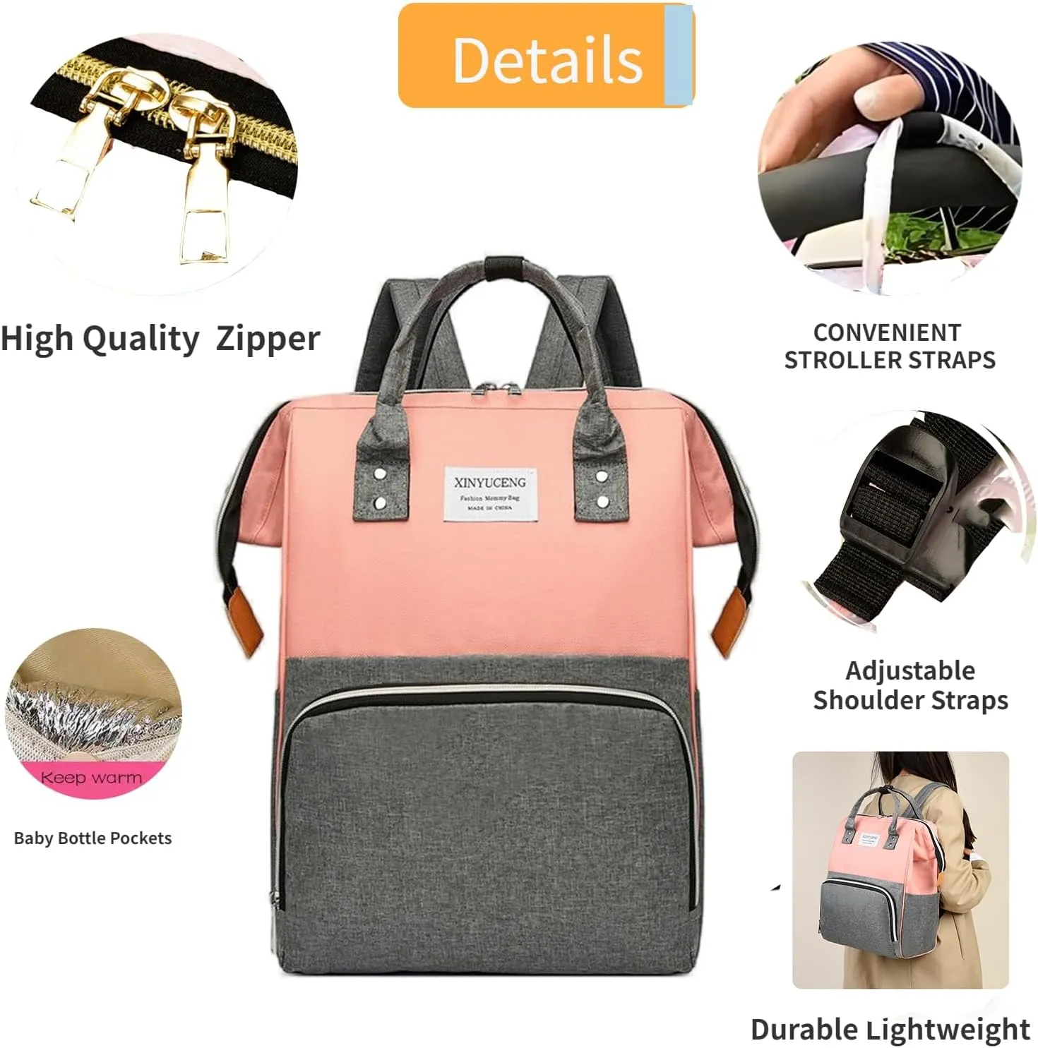 Fashion Diaper Backpack Waterproof Mommy Bag, Large Capacity Diaper Bag Travel Multi-functional Backpack Baby Boy Girl (Pink 2)