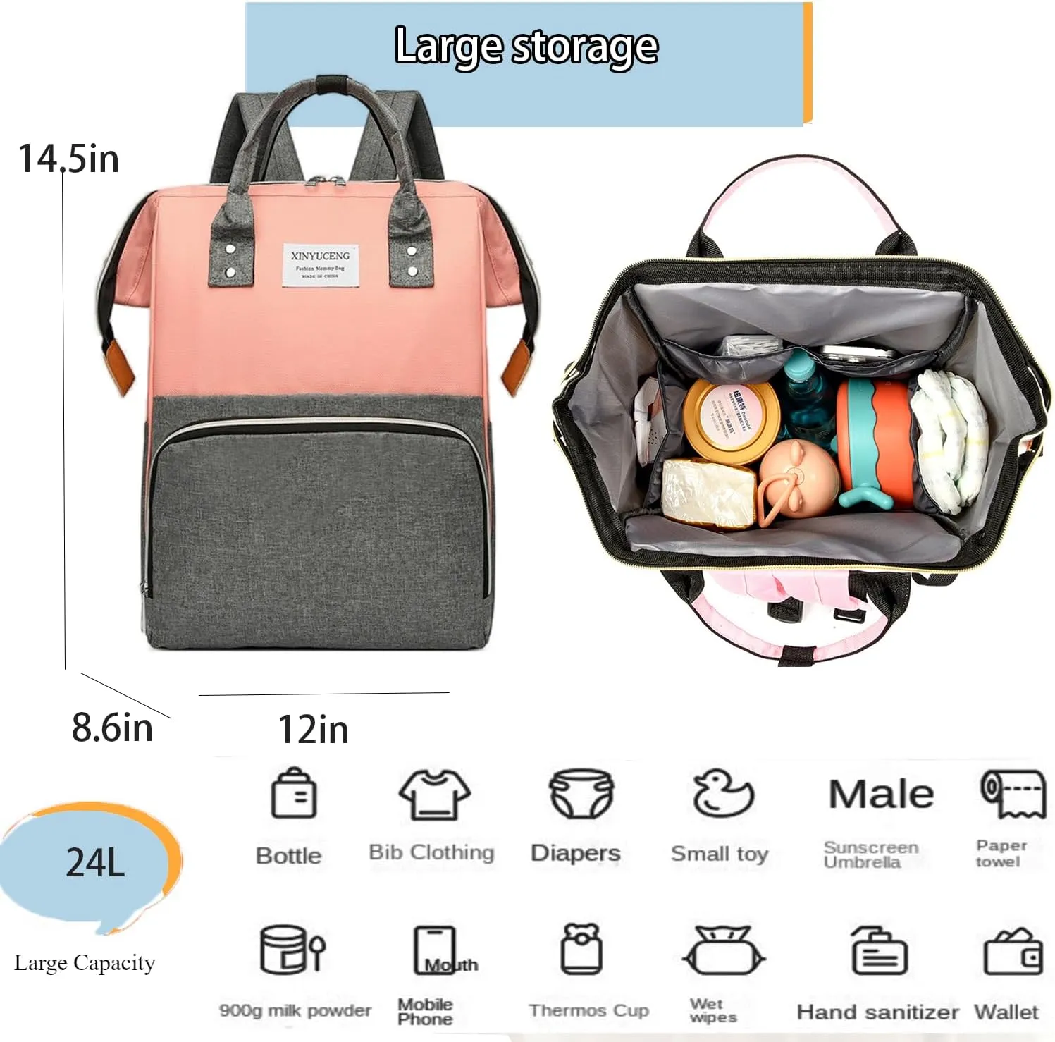 Fashion Diaper Backpack Waterproof Mommy Bag, Large Capacity Diaper Bag Travel Multi-functional Backpack Baby Boy Girl (Pink 2)