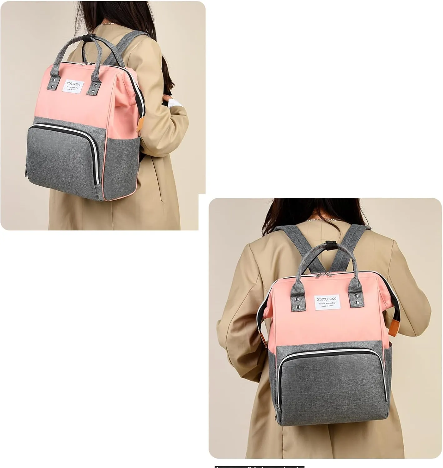 Fashion Diaper Backpack Waterproof Mommy Bag, Large Capacity Diaper Bag Travel Multi-functional Backpack Baby Boy Girl (Pink 2)
