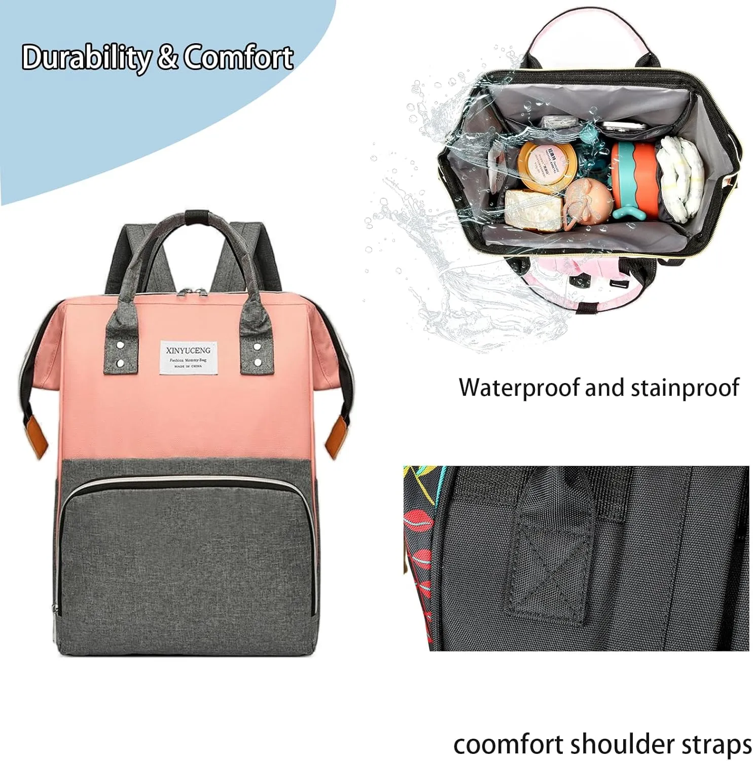 Fashion Diaper Backpack Waterproof Mommy Bag, Large Capacity Diaper Bag Travel Multi-functional Backpack Baby Boy Girl (Pink 2)