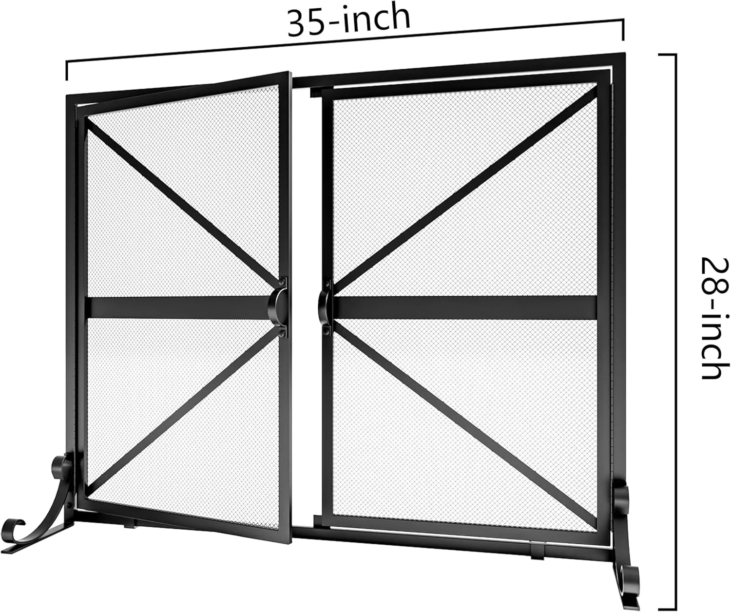 Fire Beauty Fireplace Screen with Doors, 2-Pannel Handcrafted Solid Wrought Iron Decorative Mesh,Baby Safe Proof Firewood Burning Stove Accessories(Black)