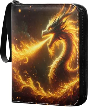 Fire Dragon Oil Painting Card Binder 4-Pocket, 400 Pockets Trading Cards Holder Games Card Albums Storage Organizer Case for Football, Baseball Cards