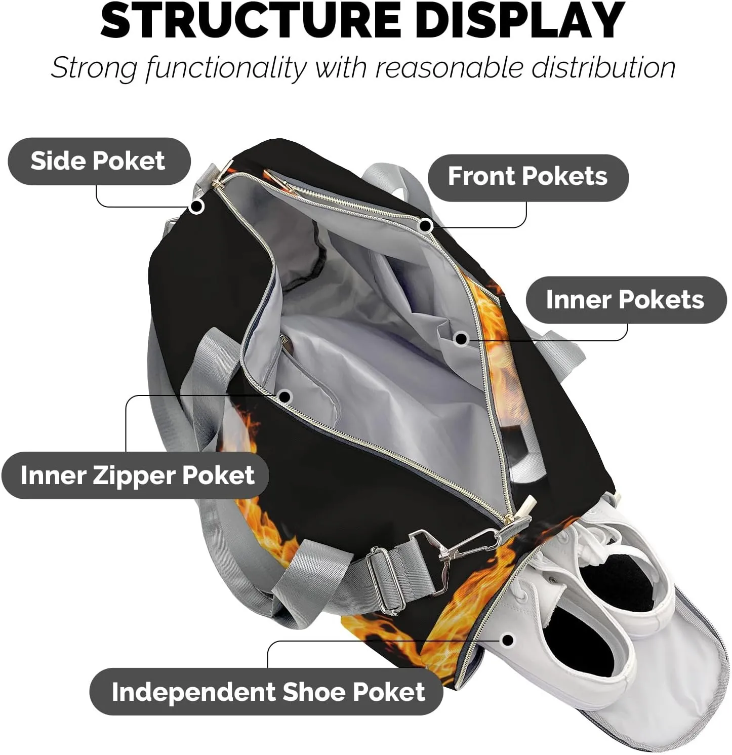 Fire Soccer Ball Personalized Duffel Bag Custom Women Men Multi-Function Travel Bag Gym Sports Bag Gymnastic Yoga Bag Carry On Overnight Weekend Duffel Bags