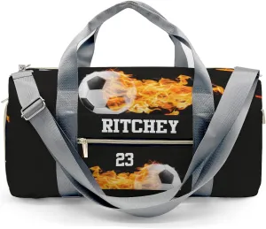 Fire Soccer Ball Personalized Duffel Bag Custom Women Men Multi-Function Travel Bag Gym Sports Bag Gymnastic Yoga Bag Carry On Overnight Weekend Duffel Bags