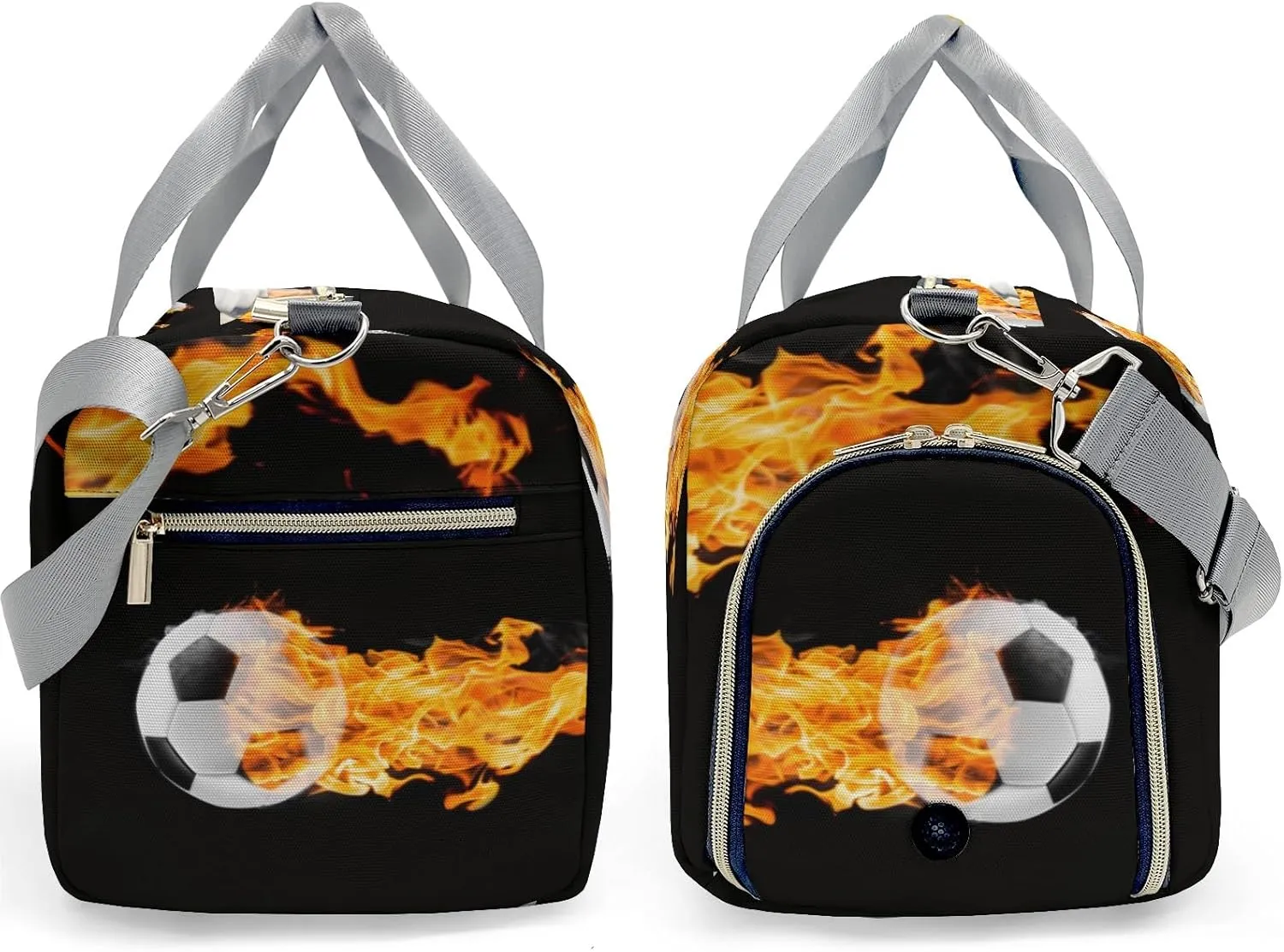 Fire Soccer Ball Personalized Duffel Bag Custom Women Men Multi-Function Travel Bag Gym Sports Bag Gymnastic Yoga Bag Carry On Overnight Weekend Duffel Bags