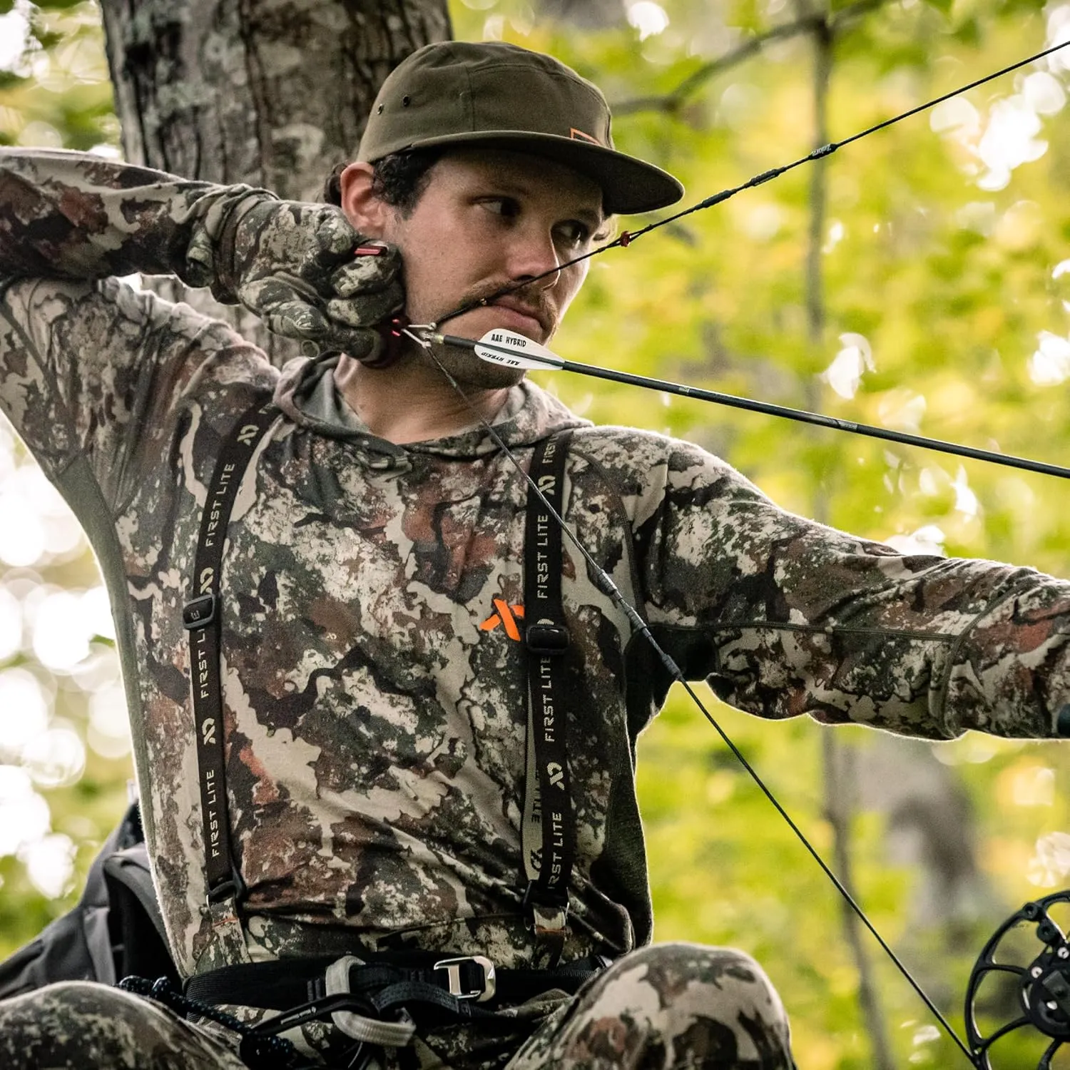 First Lite Men’s Wick Hoody - Merino Wool Ultralight Camo Hunting Base Layer, Quick Dry, UV Protection Hunting Clothing
