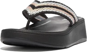 FitFlop F-Mode Crochet Flatform Toe Post Sandals Black 8 M (B)