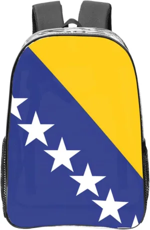 Flag Of Bosnia And Herzegovina Transparent Backpack-16-Inch Pvc Clear Backpack With Side Pockets,Black