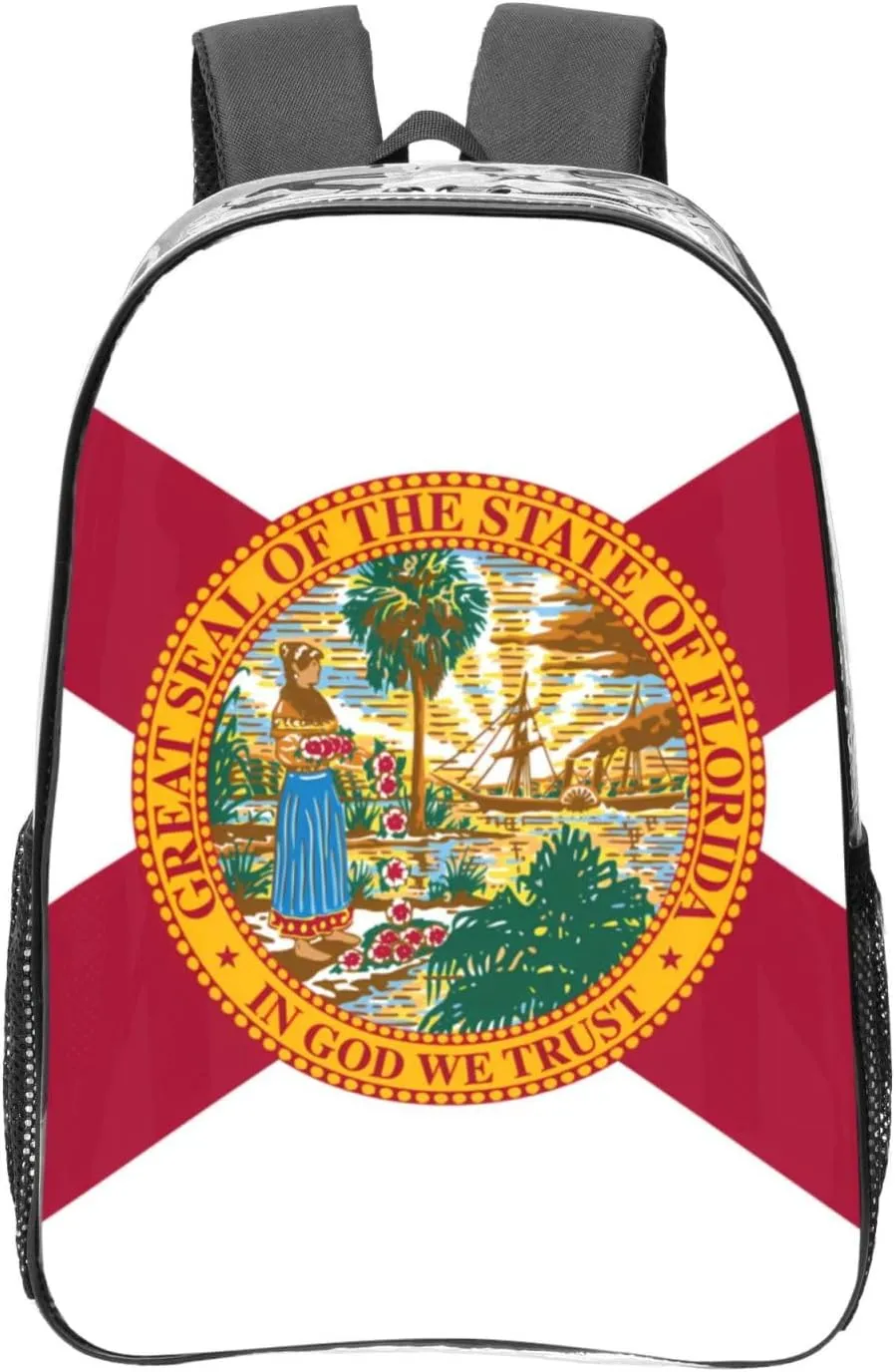 Flag Of Florida Transparent Backpack-16-Inch Pvc Clear Backpack With Side Pockets,Black