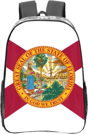 Flag Of Florida Transparent Backpack-16-Inch Pvc Clear Backpack With Side Pockets,Black