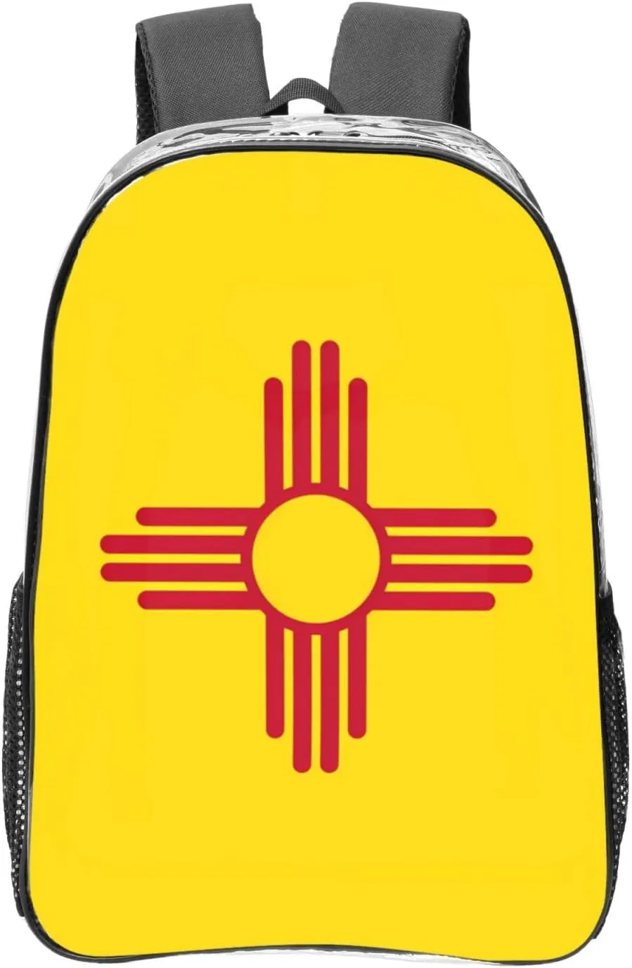 Flag Of New Mexico Transparent Backpack-16-Inch Pvc Clear Backpack With Side Pockets,Black