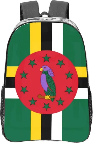 Flag Of The Commonwealth Of Dominica Transparent Backpack-16-Inch Pvc Clear Backpack With Side Pockets,Black