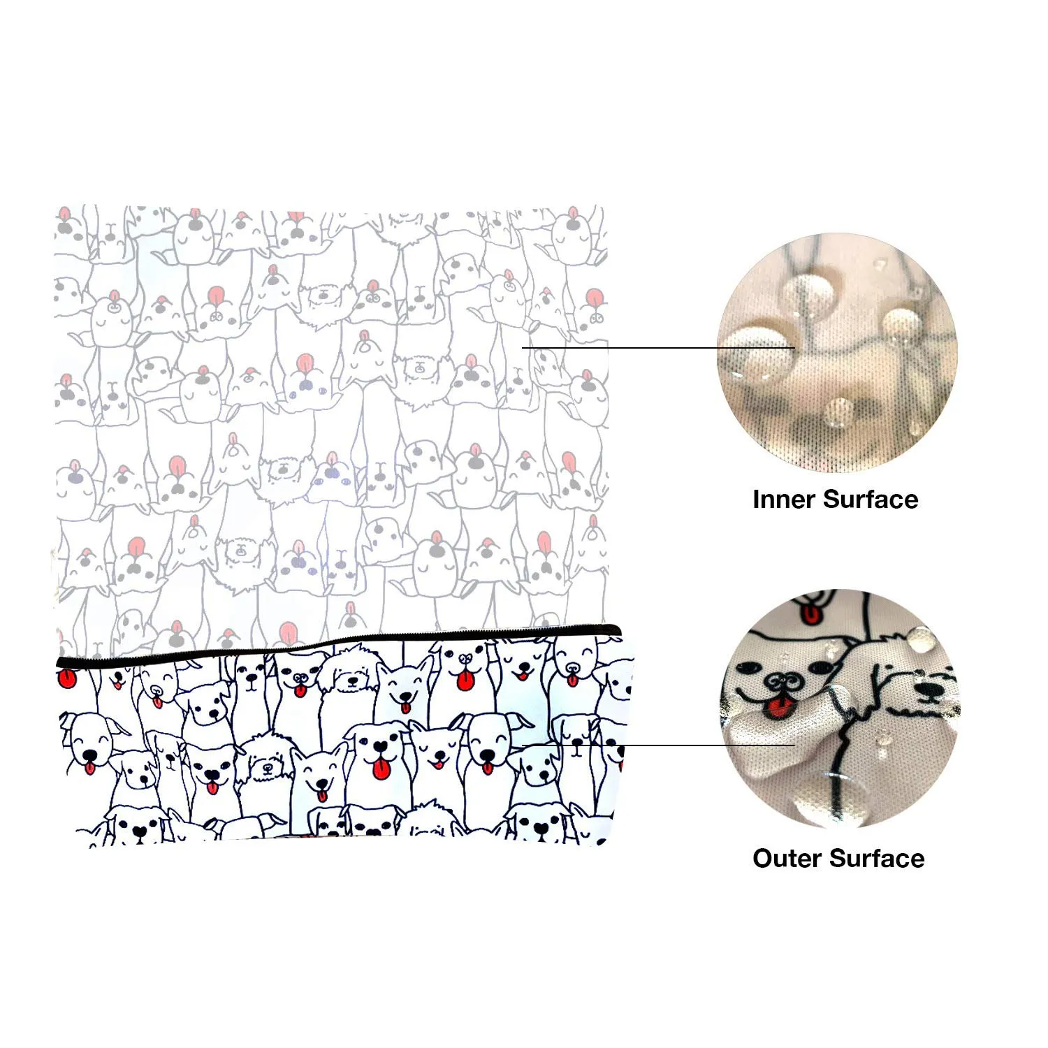 FLOCK THREE Washable and Reusable Wet Bag Diaper Bag Water Resistant Swimming Bag Travel Toiletries Pouch Pugs Dogs Zippered 12.6'' x 16.5''