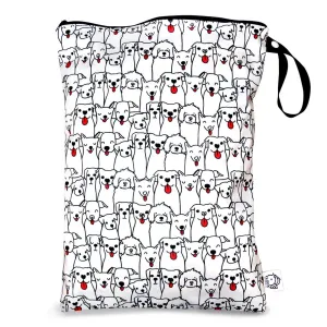 FLOCK THREE Washable and Reusable Wet Bag Diaper Bag Water Resistant Swimming Bag Travel Toiletries Pouch Pugs Dogs Zippered 12.6'' x 16.5''
