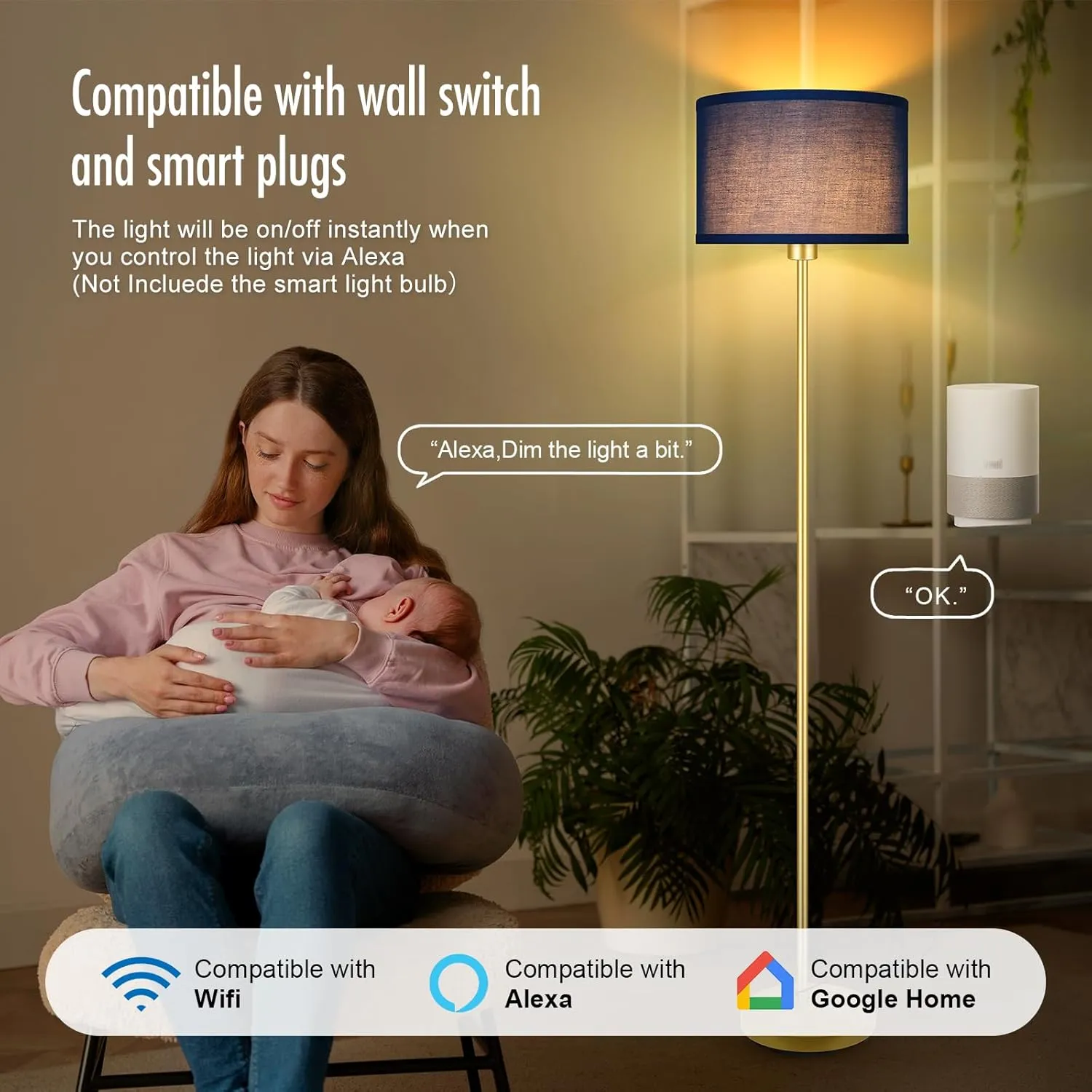 Floor Lamp Blue, Standing Lamp, 58" Tall Floor Lamp with Lampshade, Foot Pedal Switch, Modern Simple Floor Lamps for Living Room/Bedroom/Den/Classroom, Gold Lamp for Boys' Gift(Without Bulb)