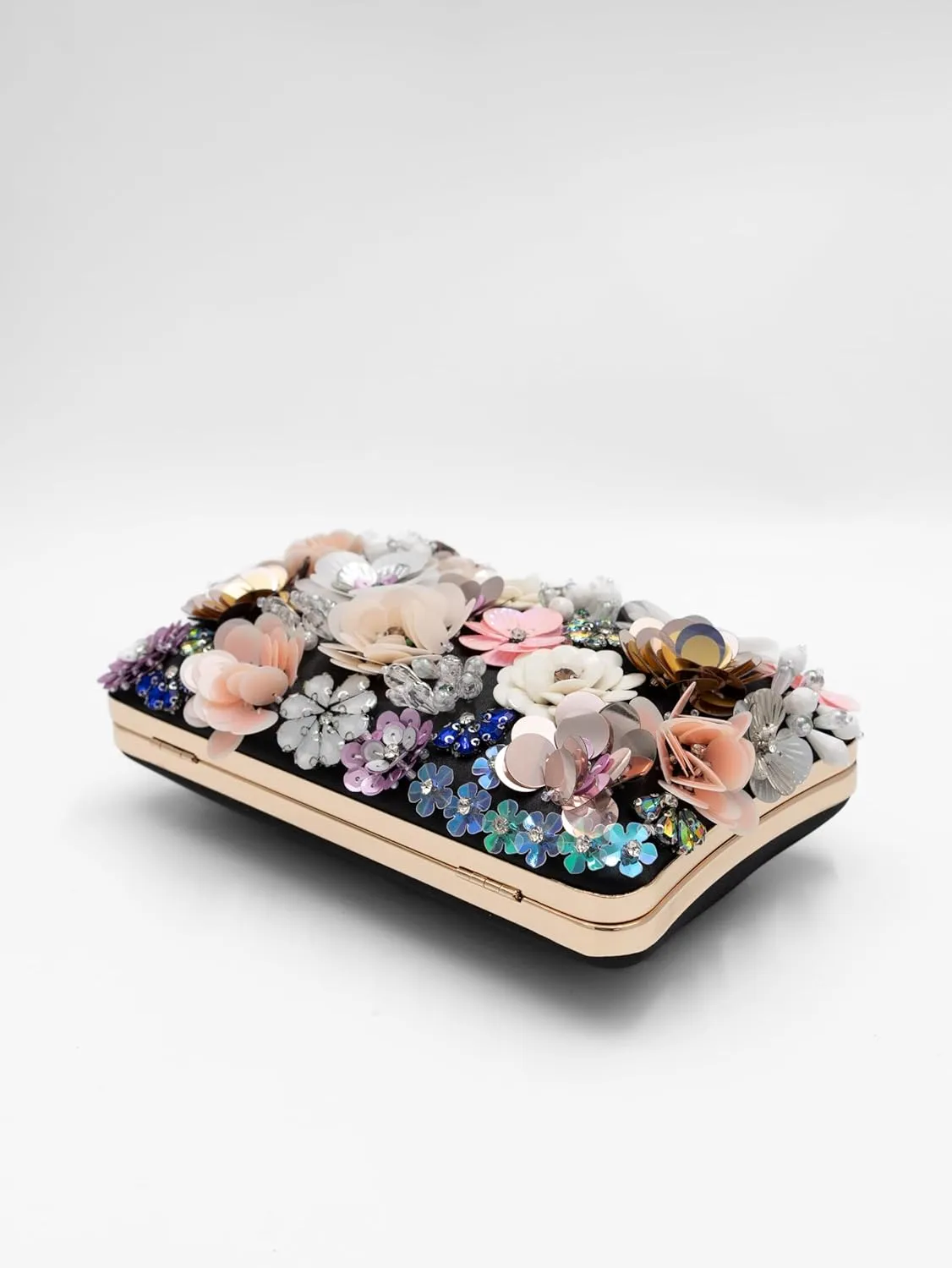 Floral Evening Bag for Women Beaded Clutch Purse with Sequins & Rhinestone Wedding Party Handbag with Chains