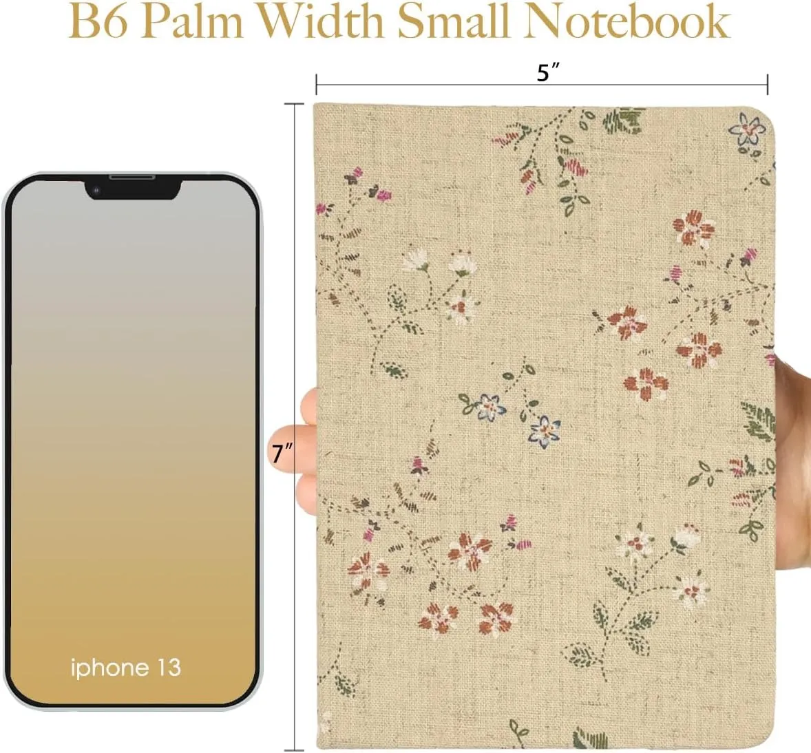 Floral Linen Journal, Similar Embroidered, Small Notebooks 5x7, Lay Flat Sketchbook, B6 Notebook, Hardcover, Lined & Unlined Notebook, Apricot