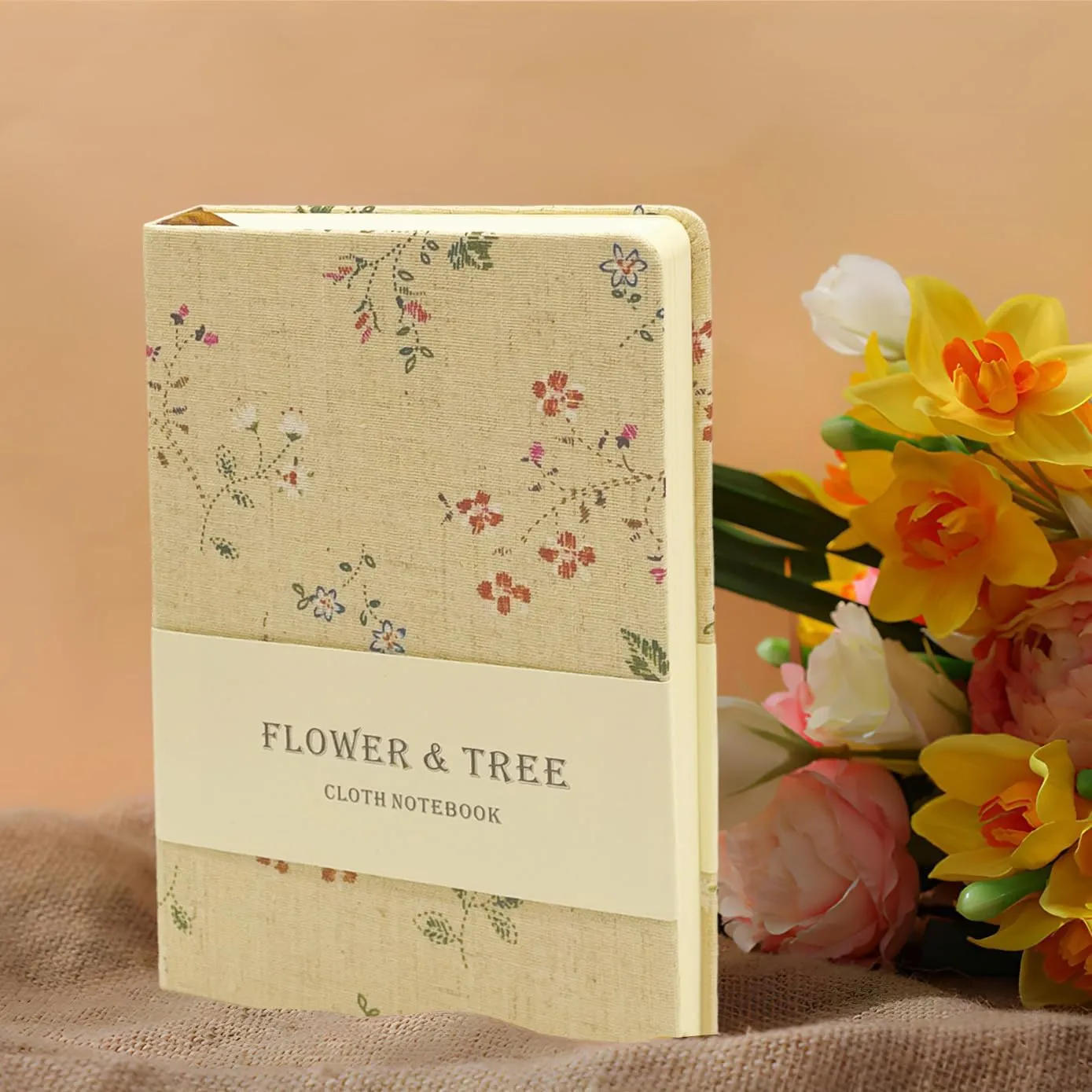 Floral Linen Journal, Similar Embroidered, Small Notebooks 5x7, Lay Flat Sketchbook, B6 Notebook, Hardcover, Lined & Unlined Notebook, Apricot