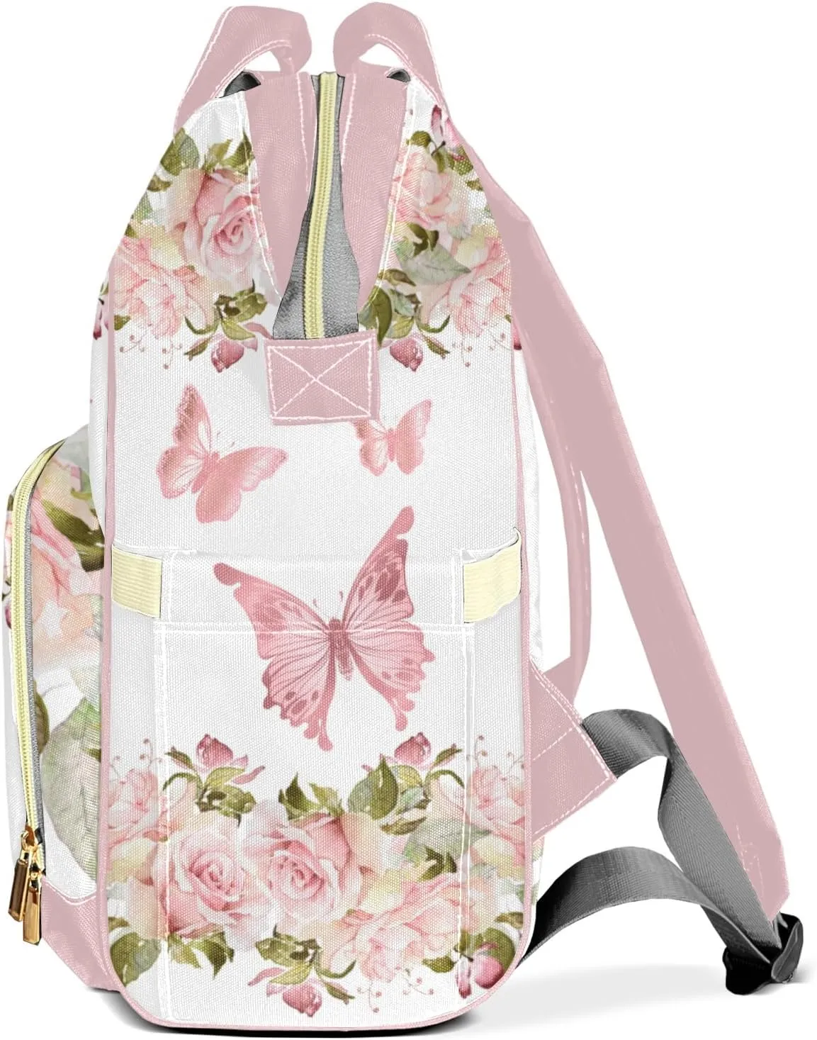 Floral Rose Glod Butterfly Monogram Personalized Large Capacity Diaper Bags,Custom Name Backpack Casual Daypack Bag Nappy Bag Gifts, Design 16, SFA055SS