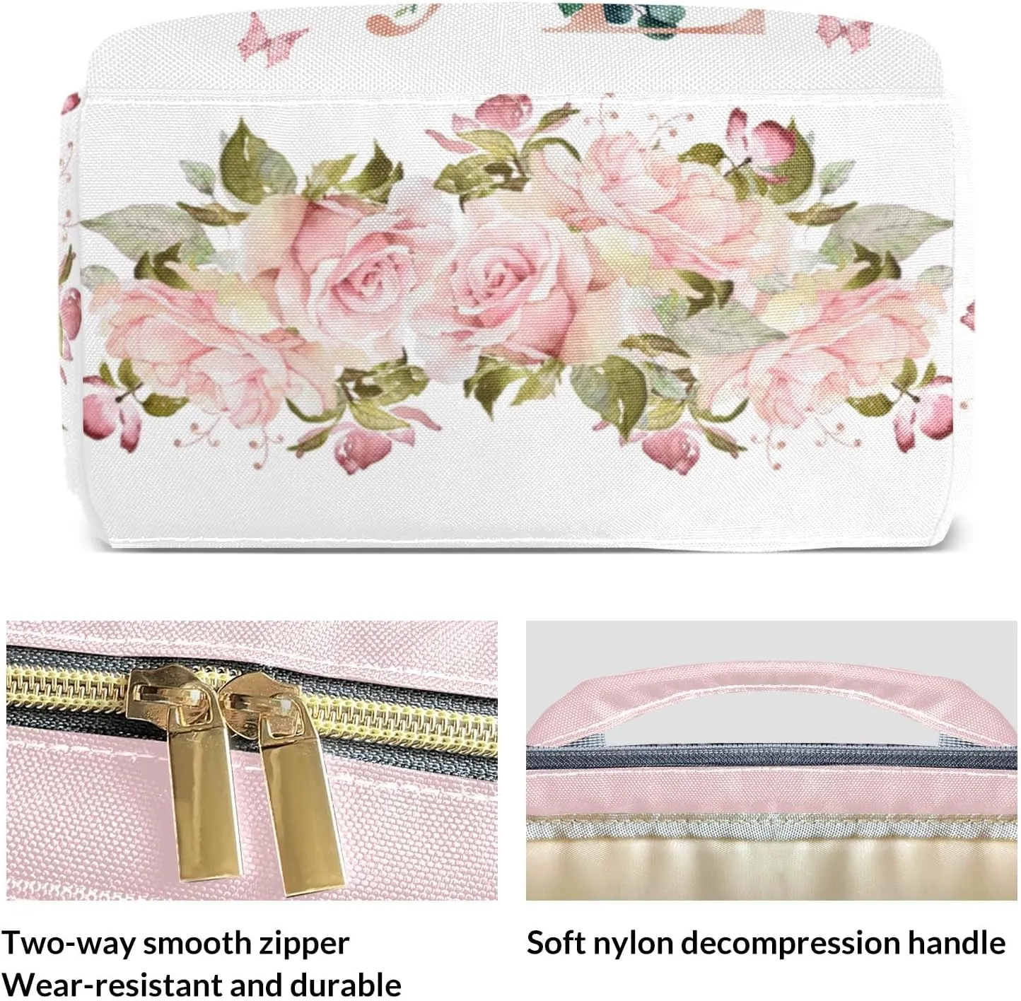 Floral Rose Glod Butterfly Monogram Personalized Large Capacity Diaper Bags,Custom Name Backpack Casual Daypack Bag Nappy Bag Gifts, Design 16, SFA055SS